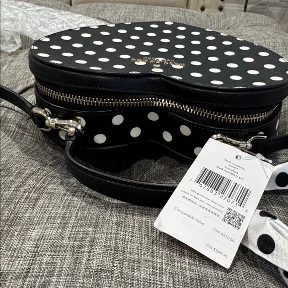 Kate Spade Love Shack Heart Black White Polka Dot Crossbody NWT - Picture 13 of 17